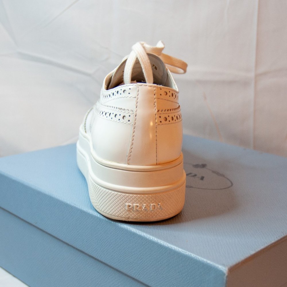 Prada White Leather Wingtip Oxfords - Picture 9 of 13